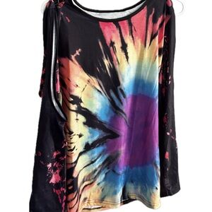 Black w/Tie-Dye Women's Top L/S with cut outs on both arms! Never worn